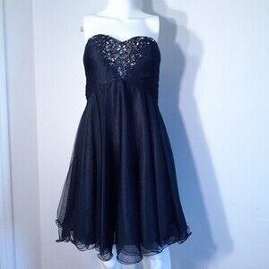 Xscape dress joanna chen navy blue sequins party prom special occasion 6 m s